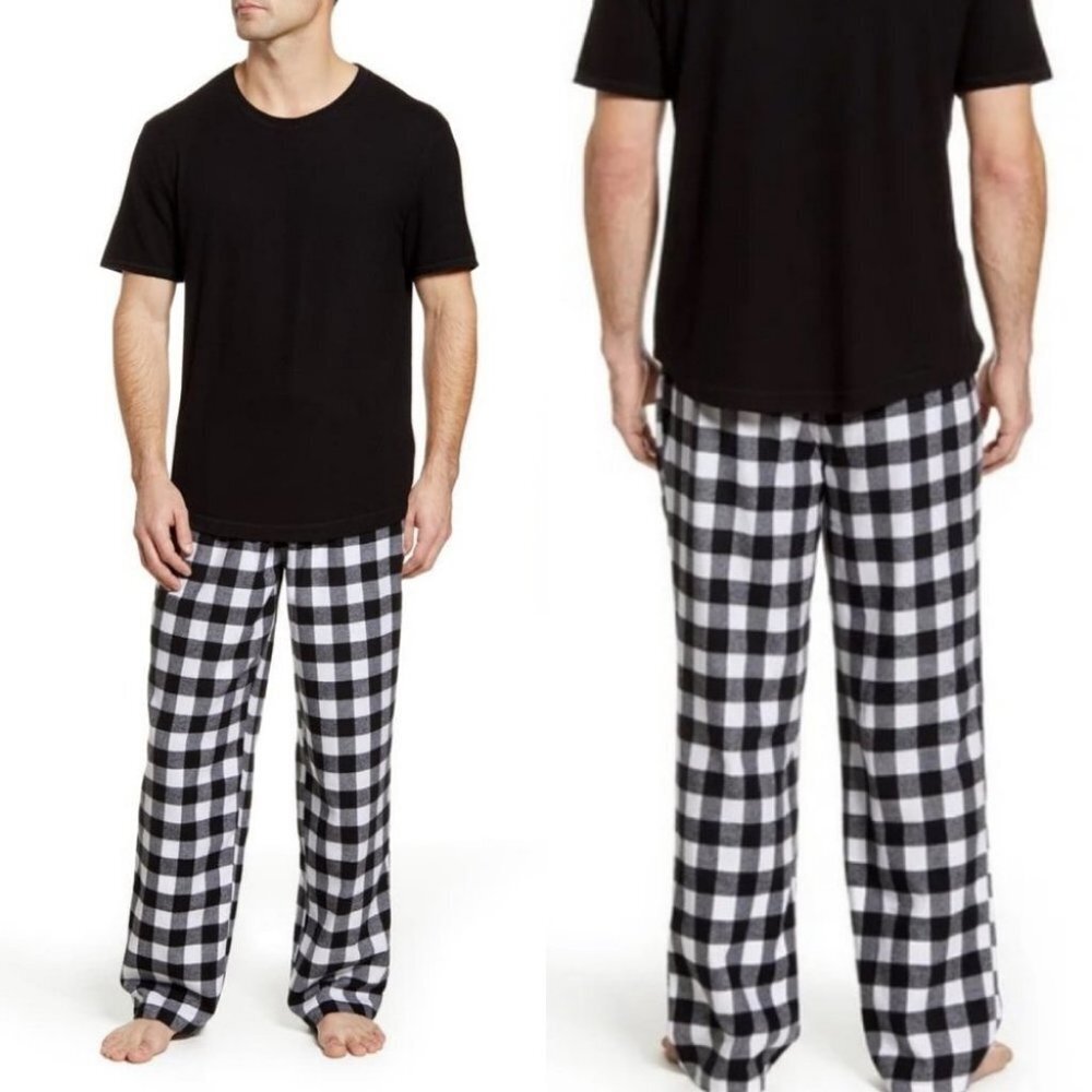 Rachel Parcell Plaid Flannel Pajama Bottoms Pants Mens Size Large Black White‎